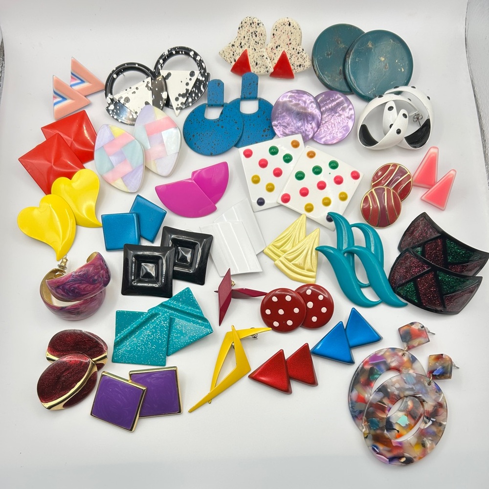 Vintage 80s 90s Colorful Earrings Lot 30 Pairs Pierced